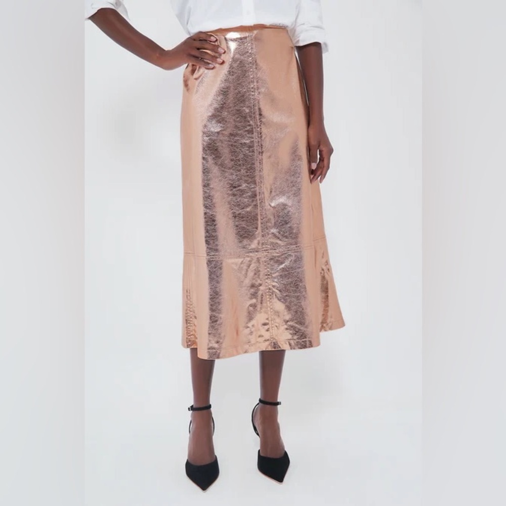 Tuckernuck x India Hicks London Metallic Midi Skirt in Rose Gold